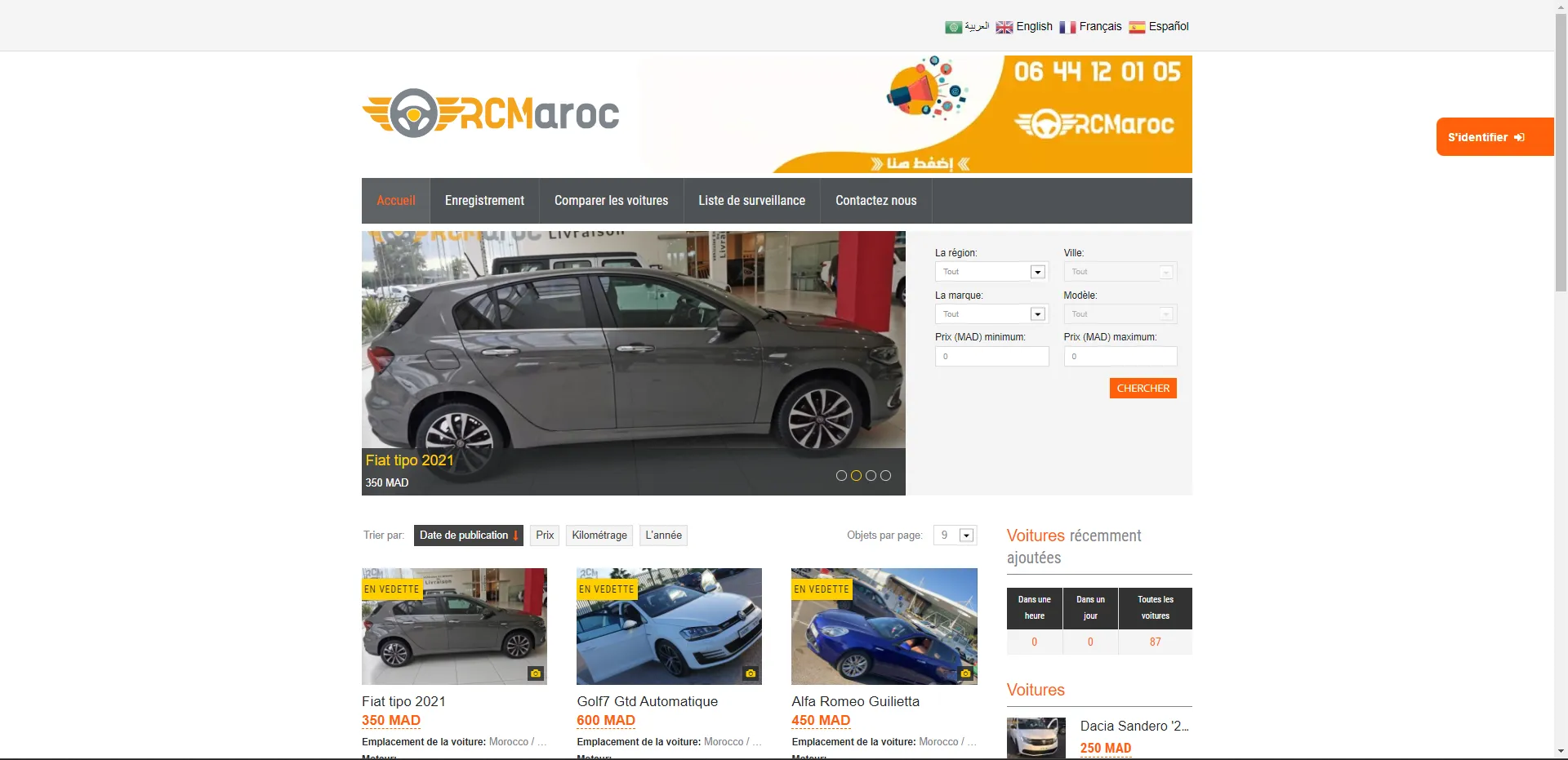 RCMaroc car rental website for Moroccan market